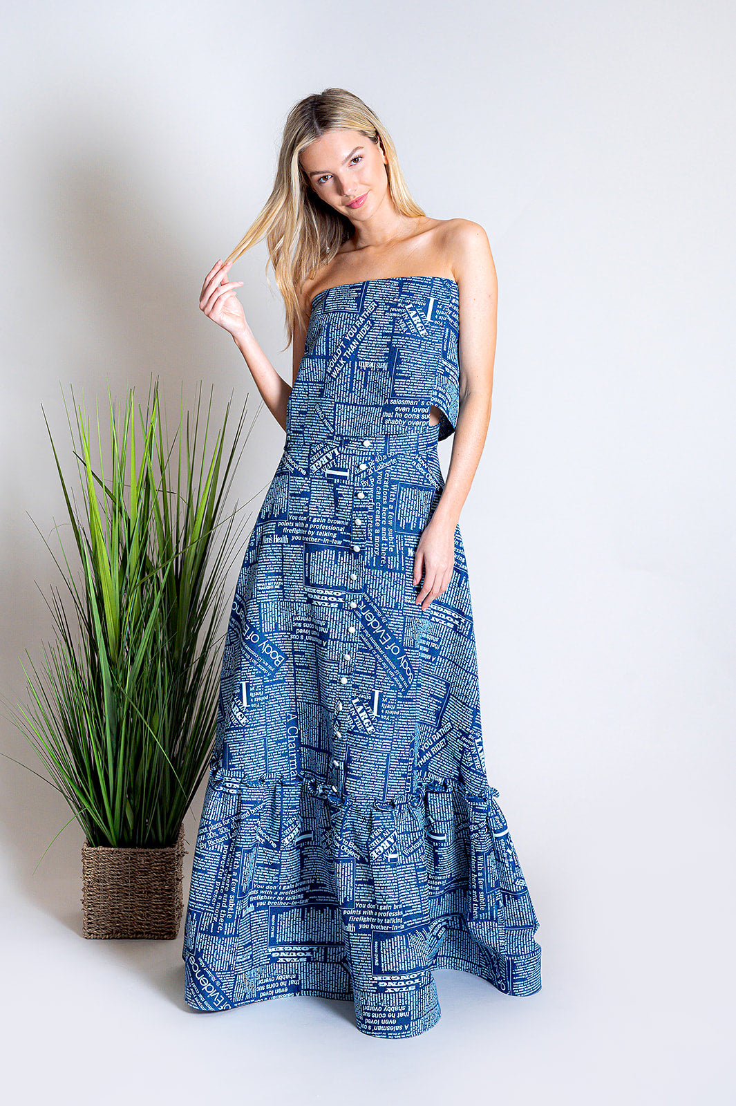 Newspaper print maxi on sale dress